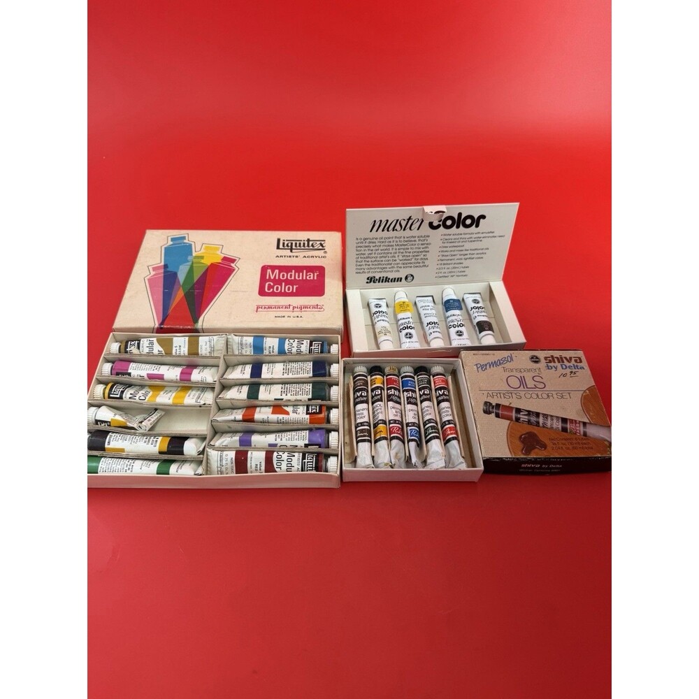 Vintage Liquitex Pelikan Shiva Artist Paint Set Lot Acrylic Oil Paints